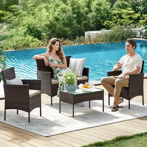 Set de mobilier de grădină, canapea de terasă, poliratan, maro, 58 x 49 x 85 cm