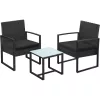 Set mobilier de grădină, poliratan, 2 scaune și 1 masă, negru, 59 x 57 x 76 cm