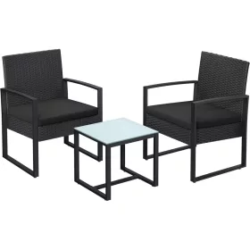   Set mobilier de grădină, poliratan, 2 scaune și 1 masă, negru, 59 x 57 x 76 cm