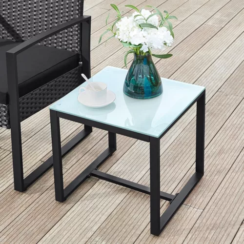 Set mobilier de grădină, poliratan, 2 scaune și 1 masă, negru, 59 x 57 x 76 cm