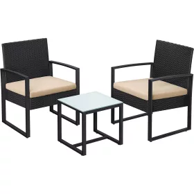   Set mobilier de grădină, poliratan, cu masă și 2 scaune, pliabil