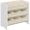 Raft de depozitare jucării pentru camera copiilor, cu 9 sertare din material textil, alb nor 30x63x60cm