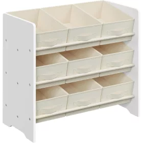   Raft de depozitare jucării pentru camera copiilor, cu 9 sertare din material textil, alb nor 30x63x60cm