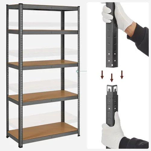 Rafturi cu podea, capacitate de încărcare 175kg pe raft, gri, 180x90x40cm