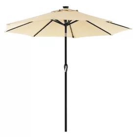   Umbrelă de soare, 3 m, cu lumini LED solare, rabatabilă, UPF 50+, bej