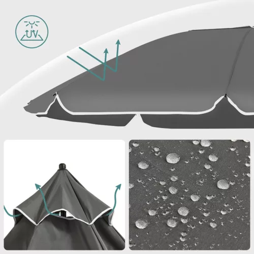 Umbrelă de soare, 1,6 m, UPF 50+, portabilă, înclinabilă, gri