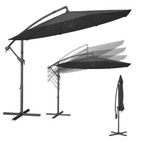   Umbrelă de terasă, 3 metri, rabatabilă, protecție UPF 50+, gri