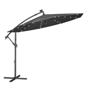   Umbrelă de terasă cu lumini solare LED, 3 metri, înclinabilă, gri