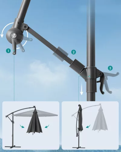 Umbrelă de terasă cu lumini solare LED, 3 metri, înclinabilă, gri