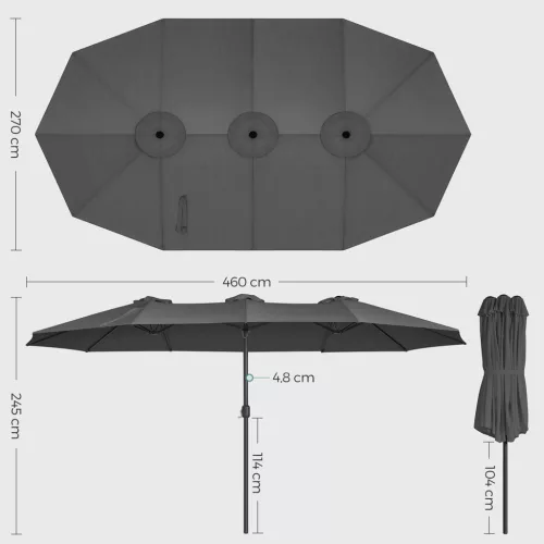 Umbrelă de terasă, cu două fețe, 460x270 cm, UPF 50+, gri