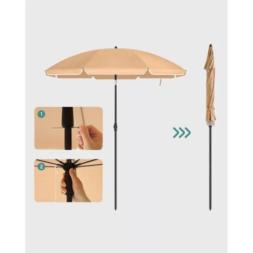 Umbrelă de soare, 1,6 m, UPF 50+, portabilă, rabatabilă, maro