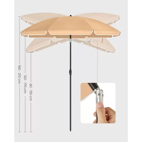 Umbrelă de soare, 1,6 m, UPF 50+, portabilă, rabatabilă, maro