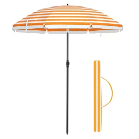   Umbrelă de soare, 1,6 m, UPF 50+, portabilă, înclinabilă, cu dungi portocalii și albe