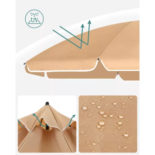 Umbrelă de soare, 2 m, gri taupe, UPF 50+, protecție solară, portabilă, octogonală