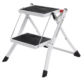   Scară pliabilă cu 2 trepte, capacitate de încărcare până la 150 kg, albă, neagră