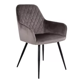   2 scaune de sufragerie Harbo, catifea, culoare maro, cu picioare negre