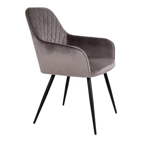 2 scaune de sufragerie Harbo, catifea, culoare maro, cu picioare negre