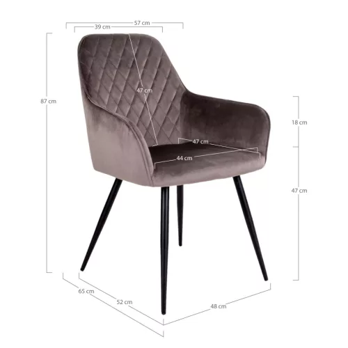 2 scaune de sufragerie Harbo, catifea, culoare maro, cu picioare negre