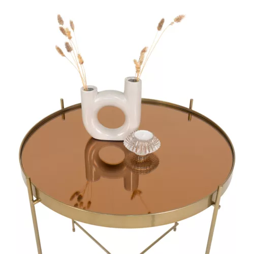 Masă de cafea Venezia, sticlă, oțel culoare alamă 48x48cm