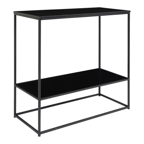 Masă consolă cu 2 rafturi, neagră 80x36x80cm