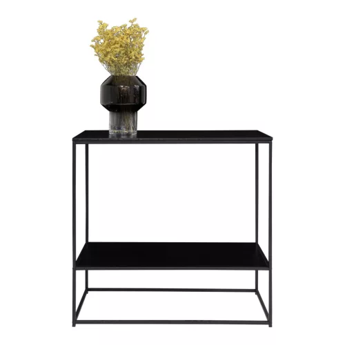 Masă consolă cu 2 rafturi, neagră 80x36x80cm