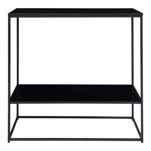 Masă consolă cu 2 rafturi, neagră 80x36x80cm