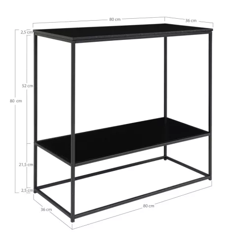 Masă consolă cu 2 rafturi, neagră 80x36x80cm