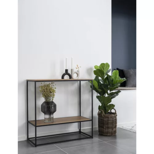 Masă consolă cu 2 rafturi, aspect stejar, 80x36x80cm