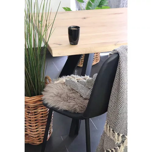 Perna scaun din piele de miel, maro, Ø35 cm