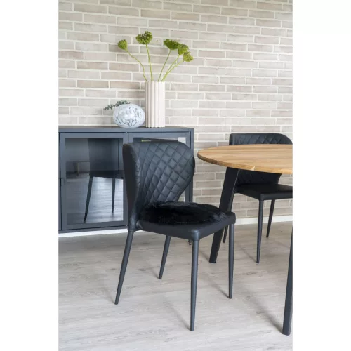 Piele de miel, piele ecologică, pernă de șezut Ø35 cm, culoare neagră