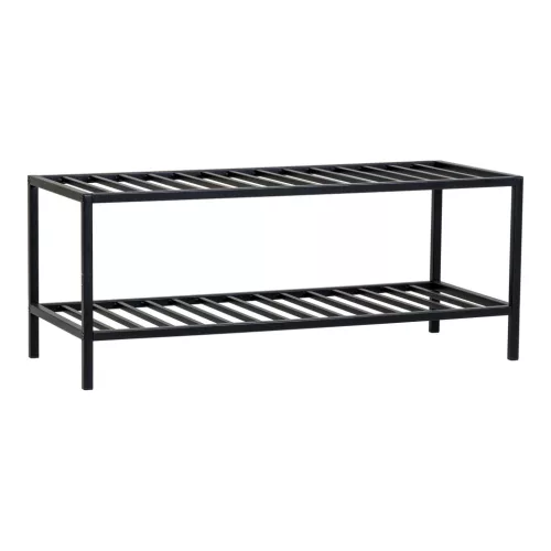 Banchetă pentru pantofi, cu 2 rafturi, cadru din oțel negru, 79 x 34 x 32 cm