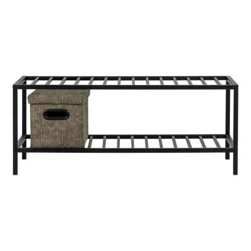 Banchetă pentru pantofi, cu 2 rafturi, cadru din oțel negru, 79 x 34 x 32 cm