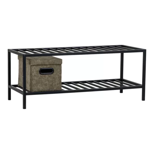 Banchetă pentru pantofi, cu 2 rafturi, cadru din oțel negru, 79 x 34 x 32 cm