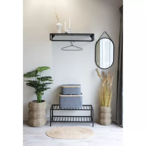 Banchetă pentru pantofi, cu 2 rafturi, cadru din oțel negru, 79 x 34 x 32 cm
