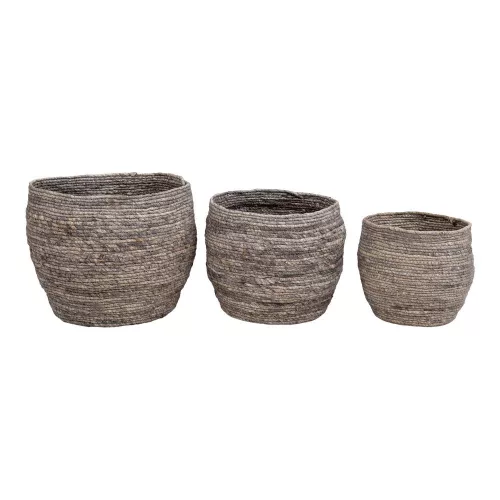 Set de 3 coșuri Tivoli, frunze de porumb, gri