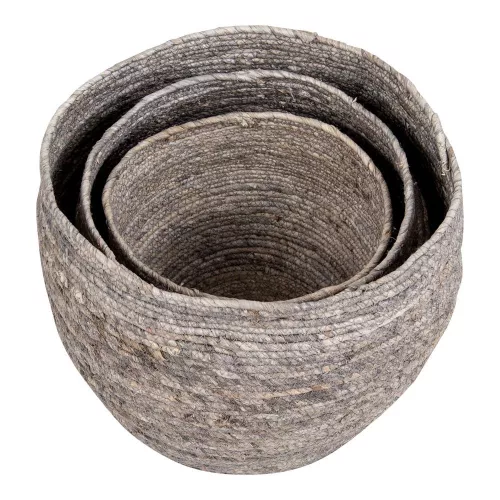 Set de 3 coșuri Tivoli, frunze de porumb, gri