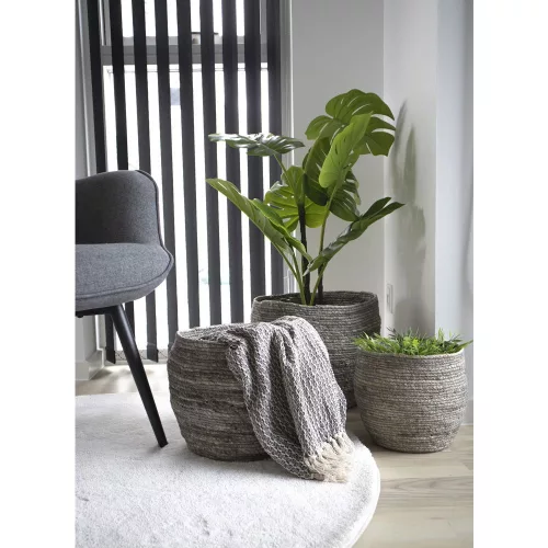 Set de 3 coșuri Tivoli, frunze de porumb, gri