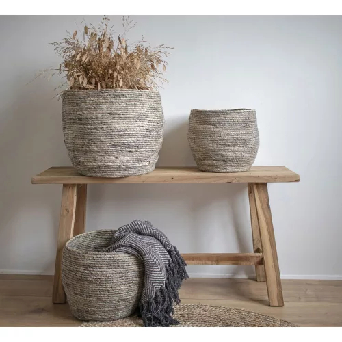 Set de 3 coșuri Tivoli, frunze de porumb, gri