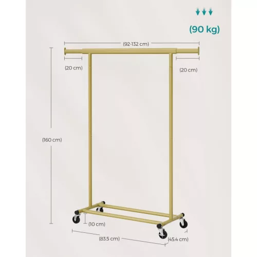 Uscător de rufe, pe roți, reglabil, capacitate de încărcare 100 kg, auriu deschis