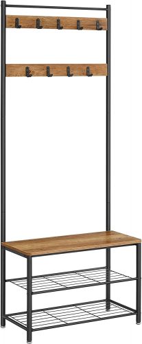 vasagle-mobilier-hol-cu-rafturi-umerase-suport-pentru-pantofi-si-scaun-nuc-rustic