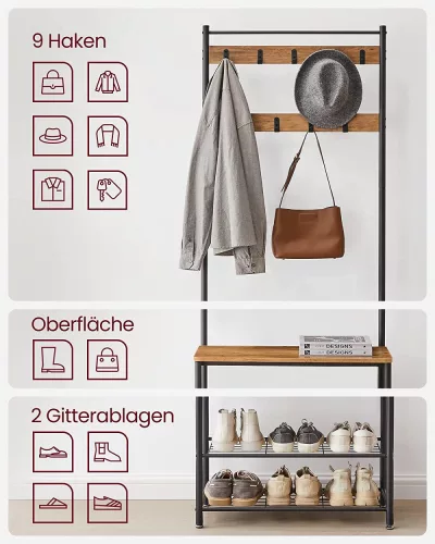 vasagle-mobilier-hol-cu-rafturi-umerase-suport-pentru-pantofi-si-scaun-nuc-rustic