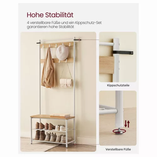 vasagle-mobilier-hol-cu-rafturi-umerase-suport-pentru-pantofi-si-scaun-stejar-si-alb