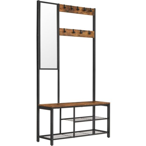 vasagle-mobilier-hol-cu-rafturi-umerase-oglinda-suport-pentru-pantofi-si-scaun-maro-rustic
