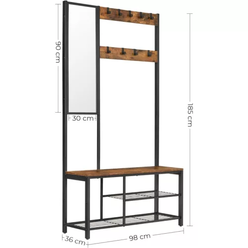 vasagle-mobilier-hol-cu-rafturi-umerase-oglinda-suport-pentru-pantofi-si-scaun-maro-rustic