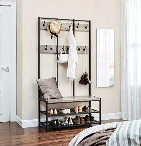 vasagle-mobilier-hol-cu-rafturi-umerase-suport-pentru-pantofi-si-scaun-greige-100x40x184cm