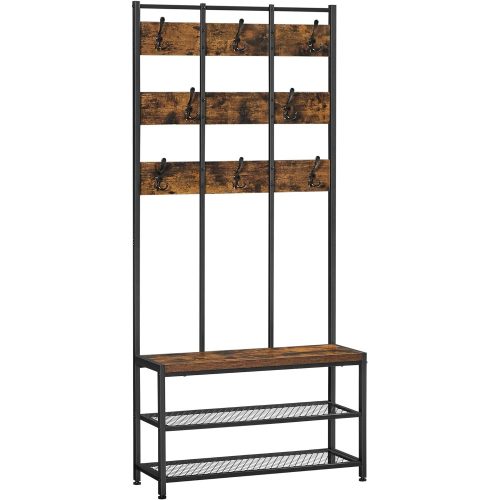 vasagle-mobilier-hol-cu-rafturi-umerase-suport-pentru-pantofi-si-scaun-maro-rustic