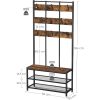vasagle-mobilier-hol-cu-rafturi-umerase-suport-pentru-pantofi-si-scaun-maro-rustic