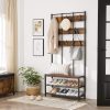 vasagle-mobilier-hol-cu-rafturi-umerase-suport-pentru-pantofi-si-scaun-maro-rustic