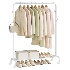   Suport de haine cu roți, capacitate de încărcare 50 kg, alb 103x41x160cm