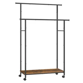   Suport pentru haine cu raft, 2 bare, maro vintage 98.5x39.6x156.8cm